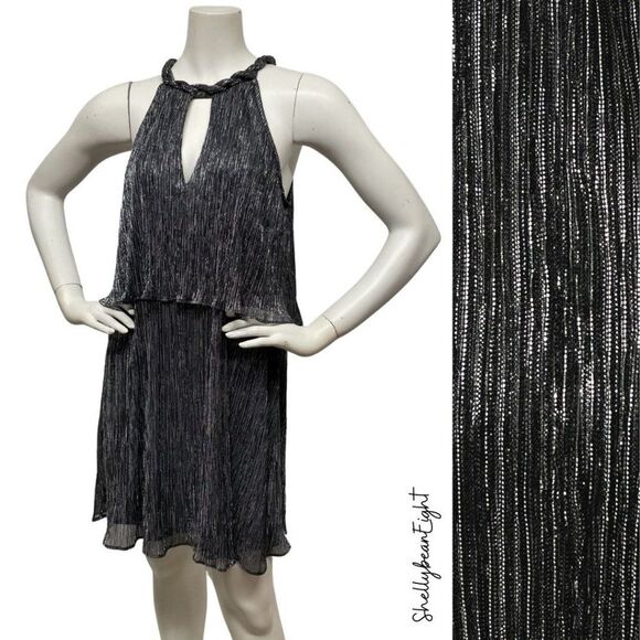 ELLA MOSS Silver Stripe METALLIC Tiered Dress M - Picture 8 of 16